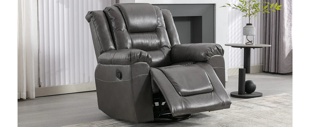 Grey PU Manual Reclining Rocking Swivel Recliner Chair - Omega Lifestyles