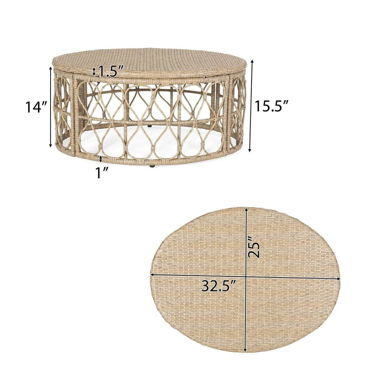 Boho Wicker Rattan Outdoor Brown Coffee Table - Sleep Galleria