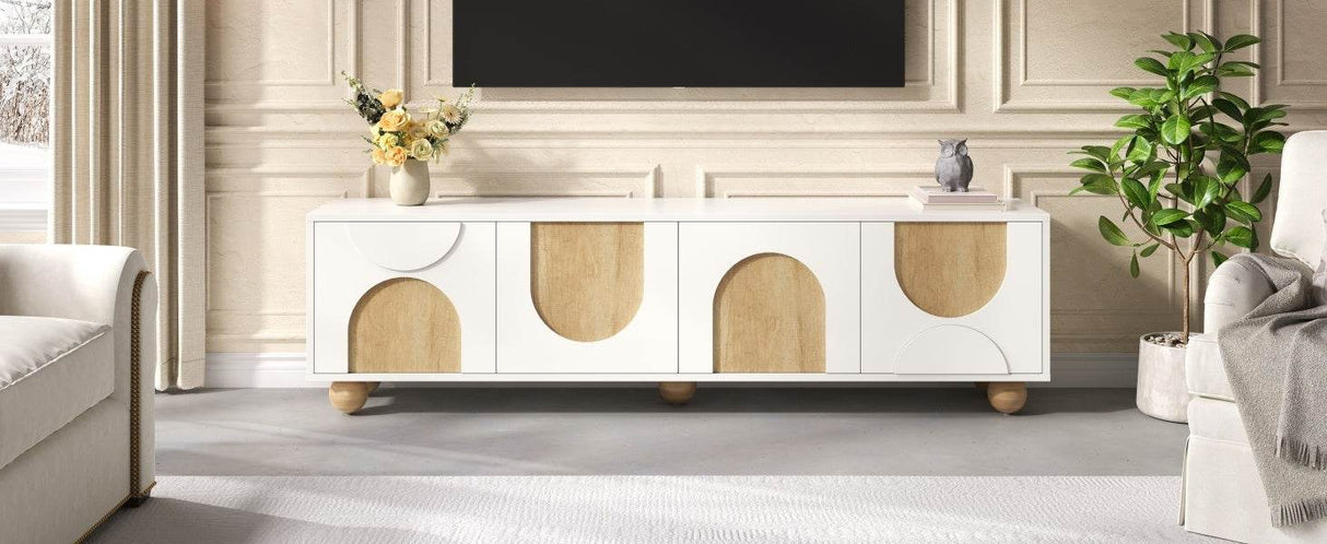 Farmhouse White MDF TV Stand With Cabinets - Sleep Galleria