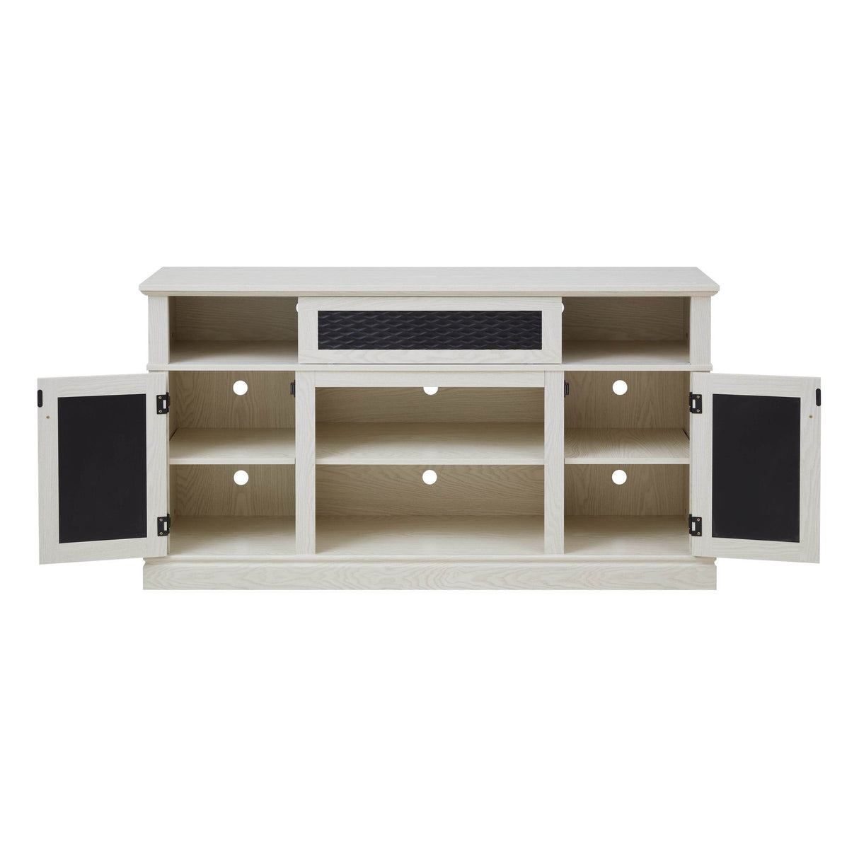 Embossed White MDF TV Stand With Storage and Cord Management - Sleep Galleria