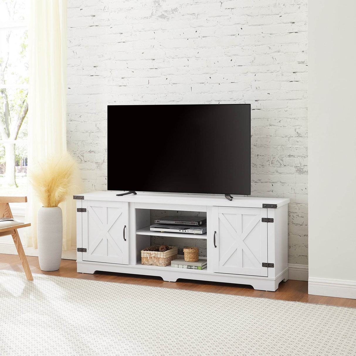 Modern Farmhouse White MDF TV Media Stand Console - Sleep Galleria