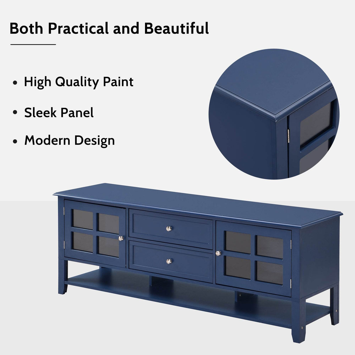 Modern Blue MDF TV Stand With Storage Cabinet - Sleep Galleria