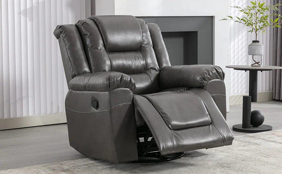 Grey PU Manual Reclining Rocking Swivel Recliner Chair - Omega Lifestyles