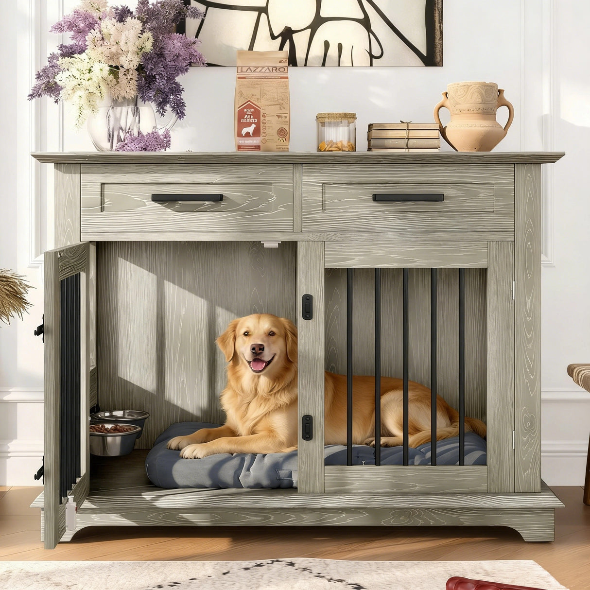 Gray MDF Multi-Functional Medium Large Dog Crate Furniture
