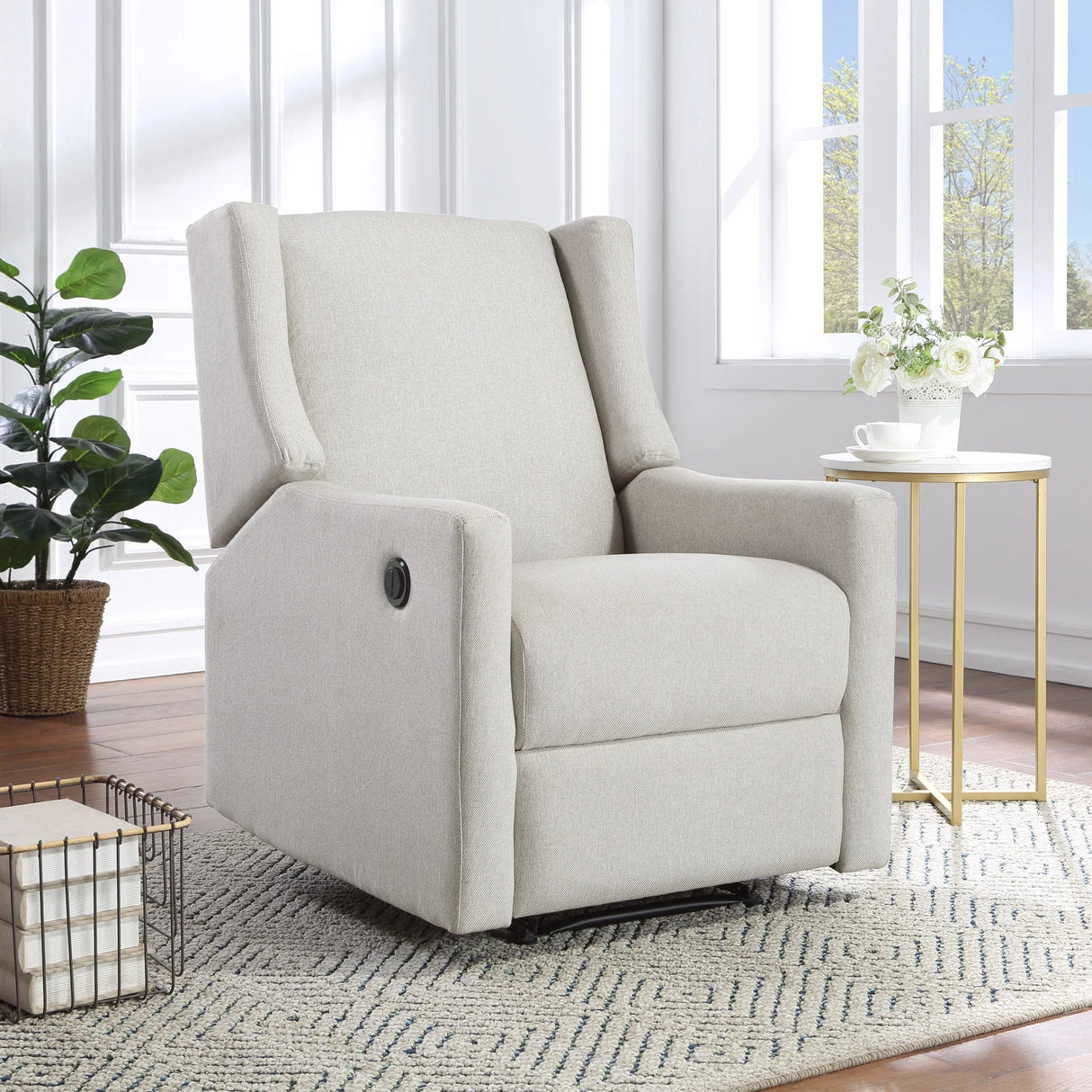 Power Recliner Beige Polyester Contemporary Wingback Chair - Omega Lifestyles
