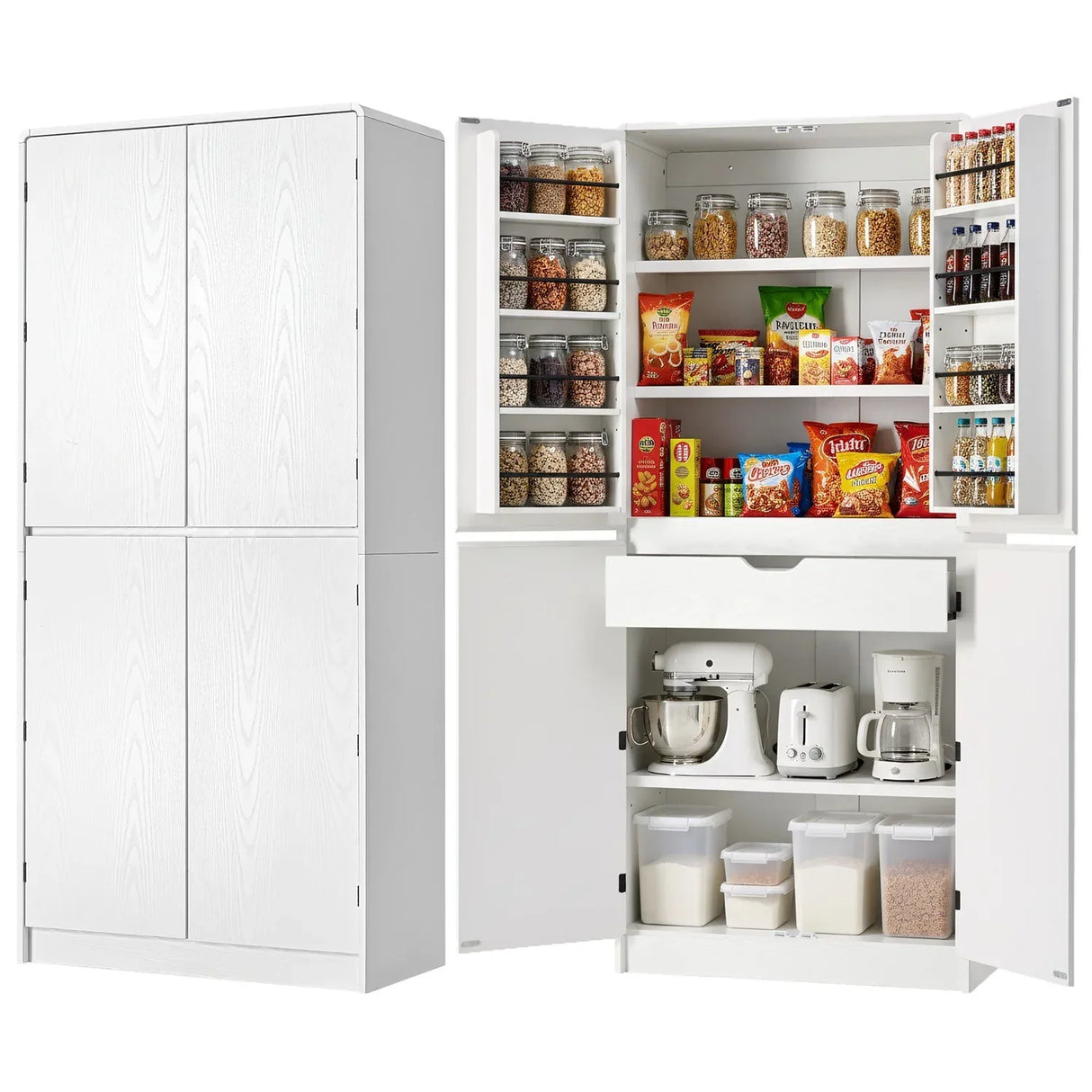 Modern Curved Design Kitchen Pantry Cabinet With Drawer - Omega Lifestyles
