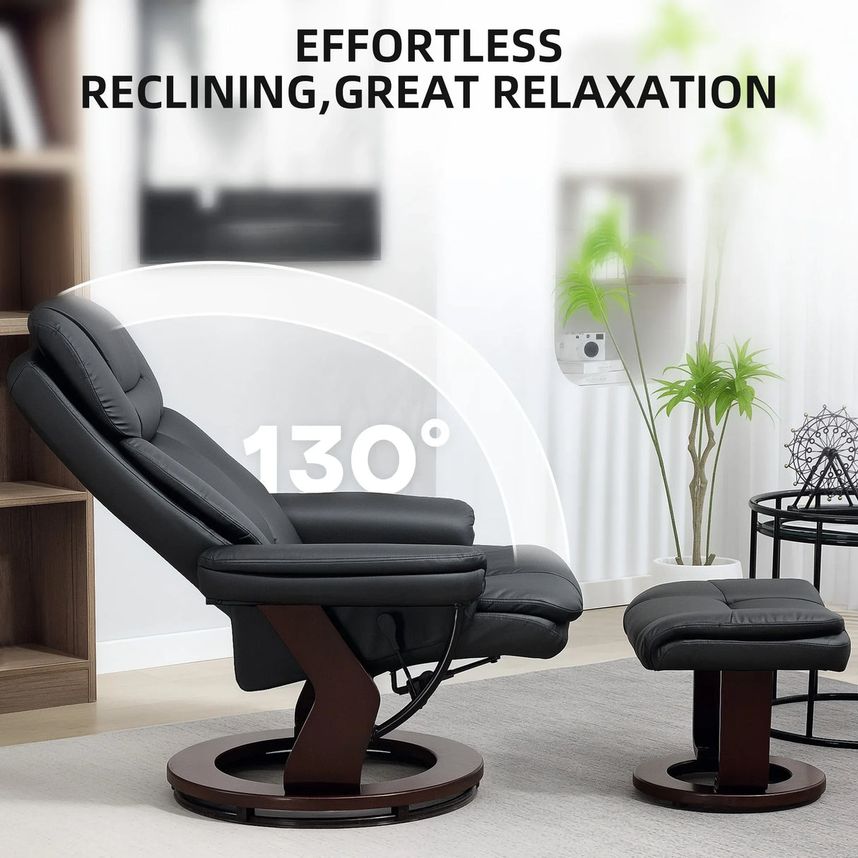 PU Leather Reclining Swivel Chair With Ottoman Footrest - Omega Lifestyles