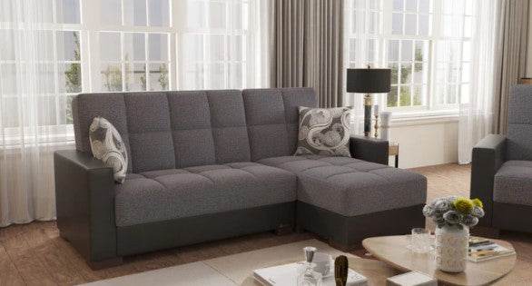 Convertible Chenille Foam Upholstered Chaise Lounge With Storage - Omega Lifestyles