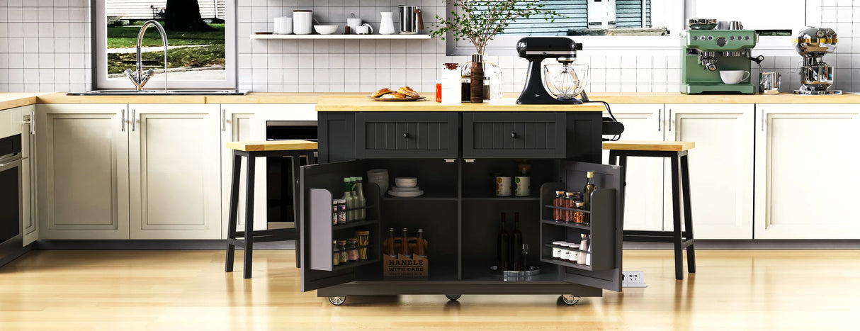 48-Inch Rolling Kitchen Island Cart With Power Outlet - Omega Lifestyles