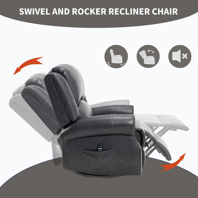 Heat Massage Faux Leather Swivel Rocking Recliner Chair - Omega Lifestyles