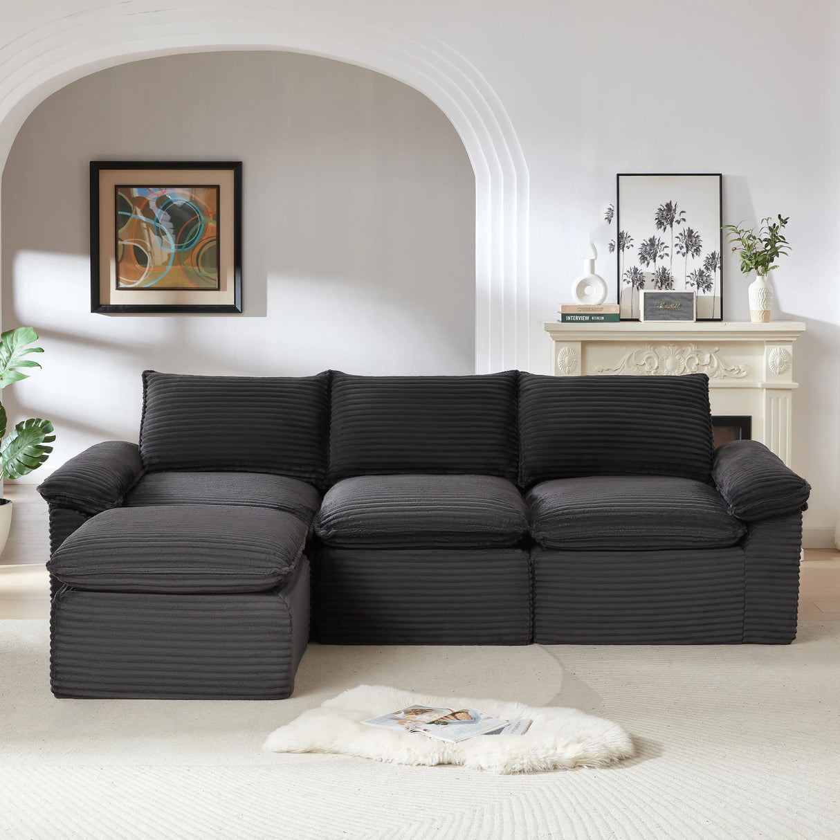 Corduroy Foam Spring 4-Seat Modern Cloud Sofa - Omega Lifestyles