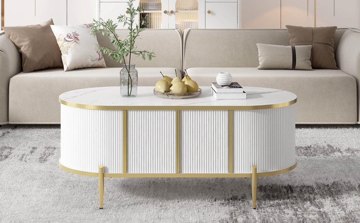 Modern Fluted MDF Coffee Table With Storage Cabinets - Omega Lifestyles