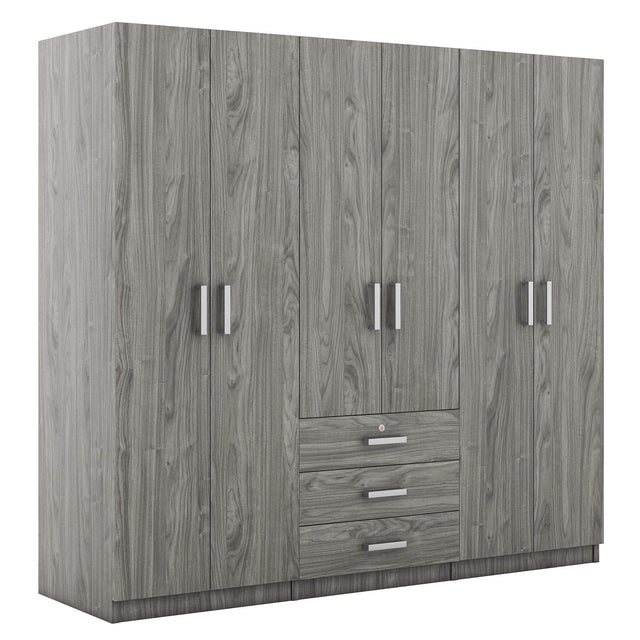 6-Doors Modern Gray Wooden Wardrobe Storage Cabinet - Omega Lifestyles