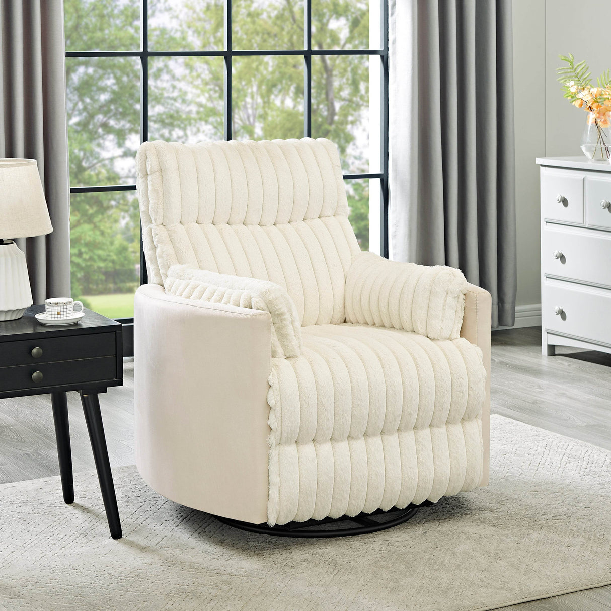 Manual Wide Wale Corduroy Upholstery Swivel Recliner Chair