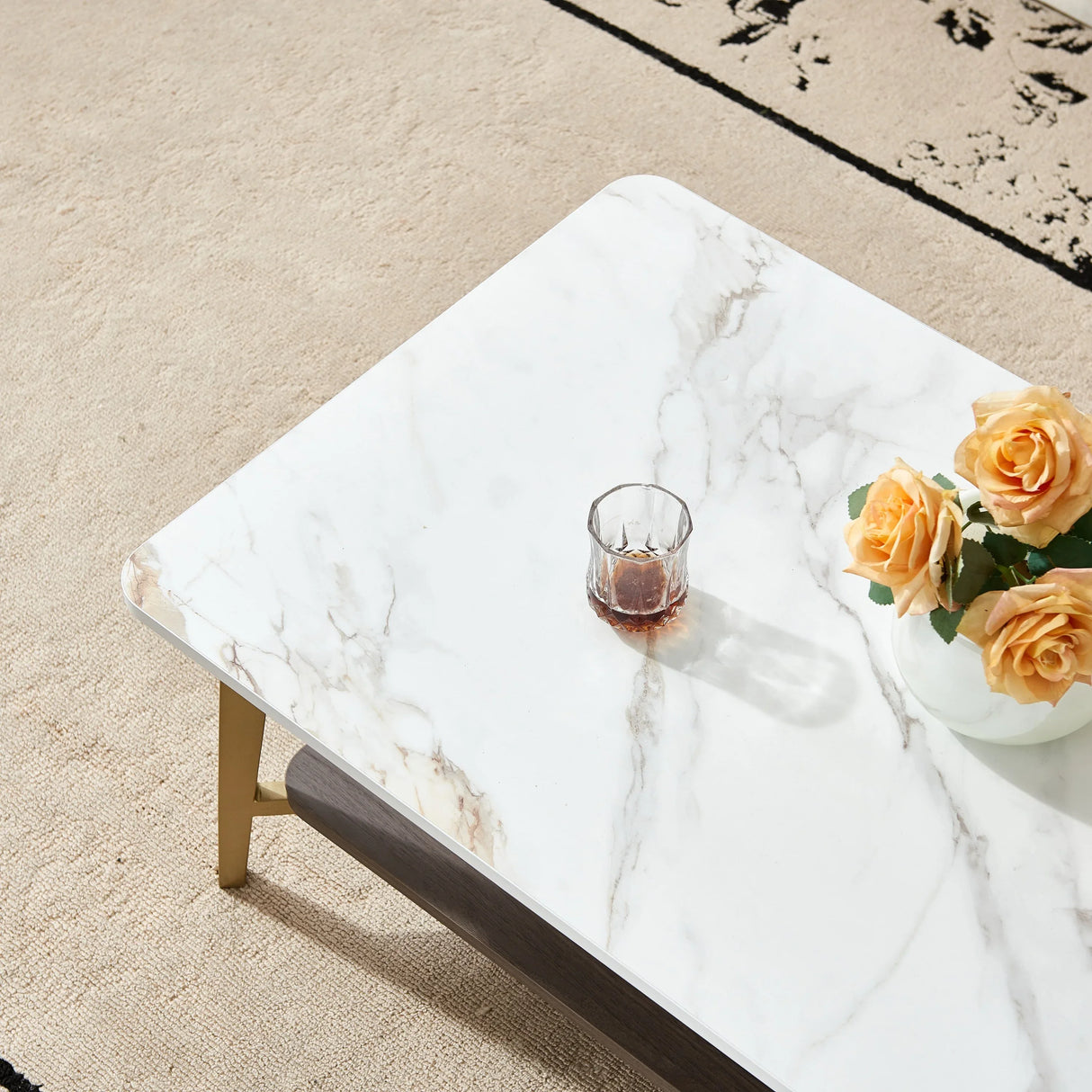 Golden White MDF Metal Frame Rectangular Coffee Table - Omega Lifestyles