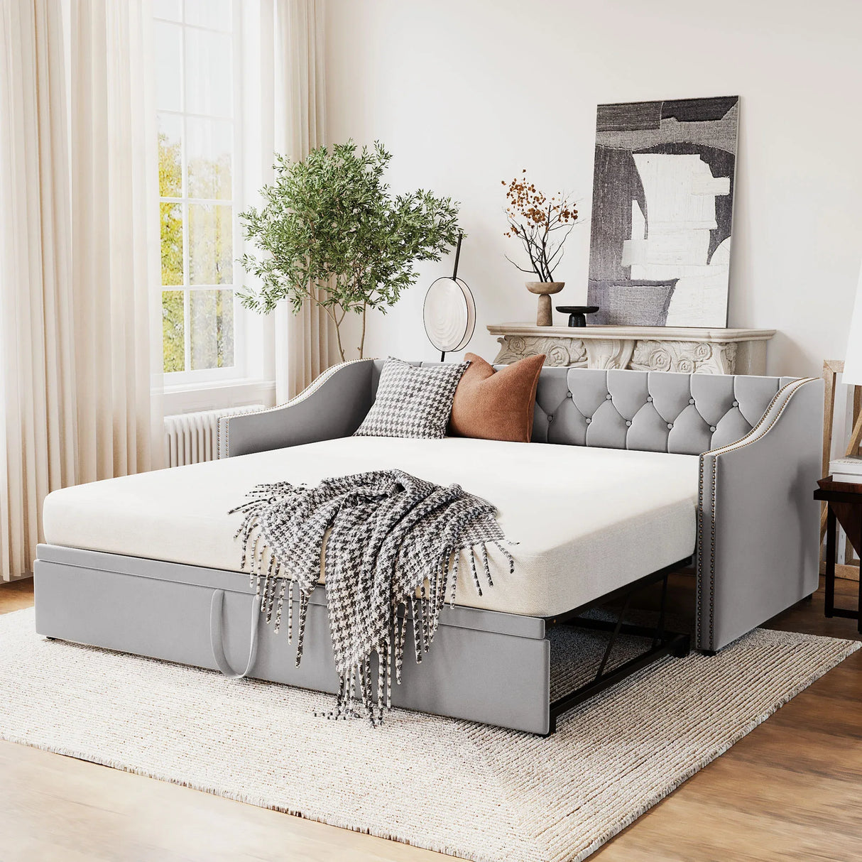 Twin Upholstered Velvet Daybed With Pop-Up Trundle - Omega Lifestyles