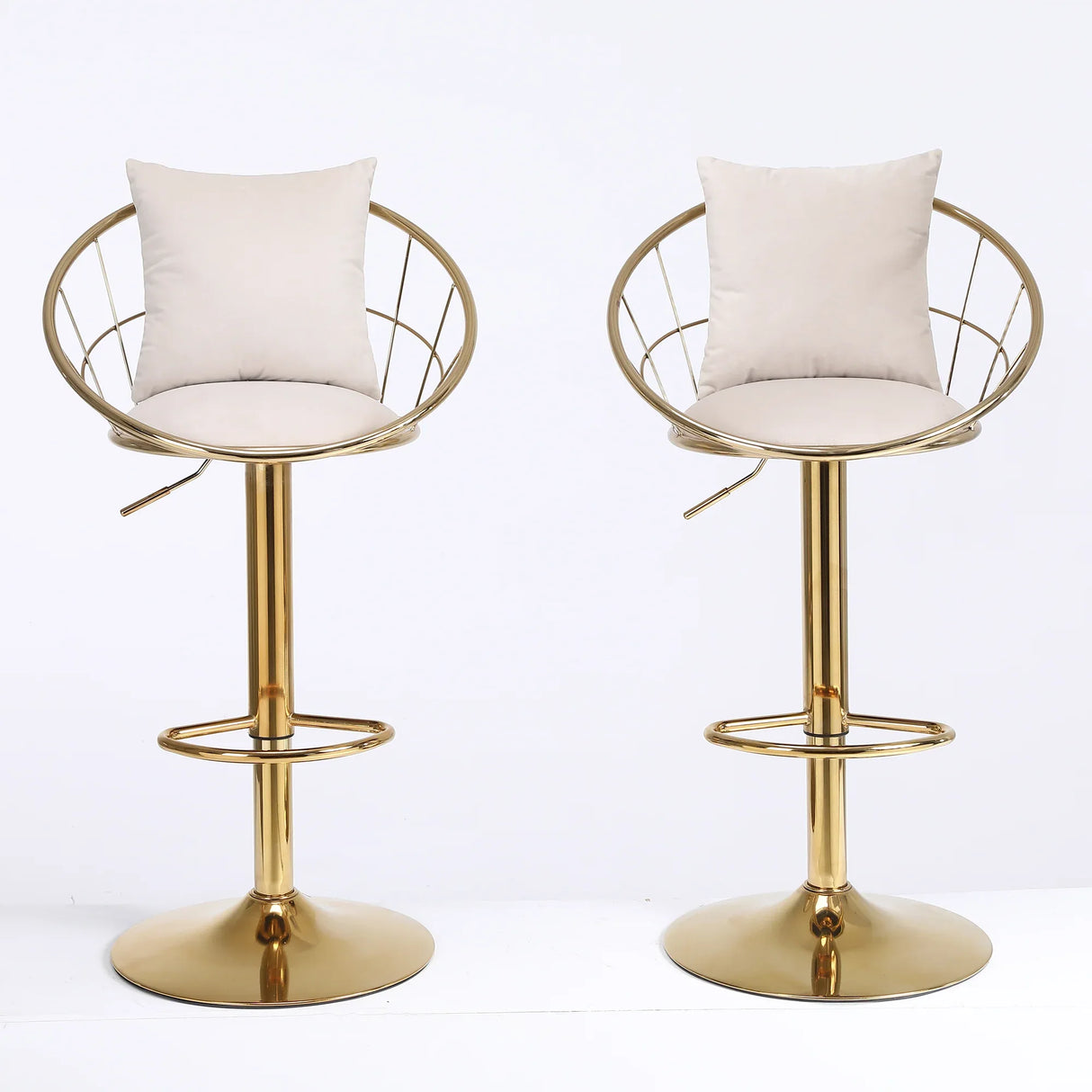 Set Of 2 Off-White Velvet 360-Degree Rotation Bar Chairs - Omega Lifestyles
