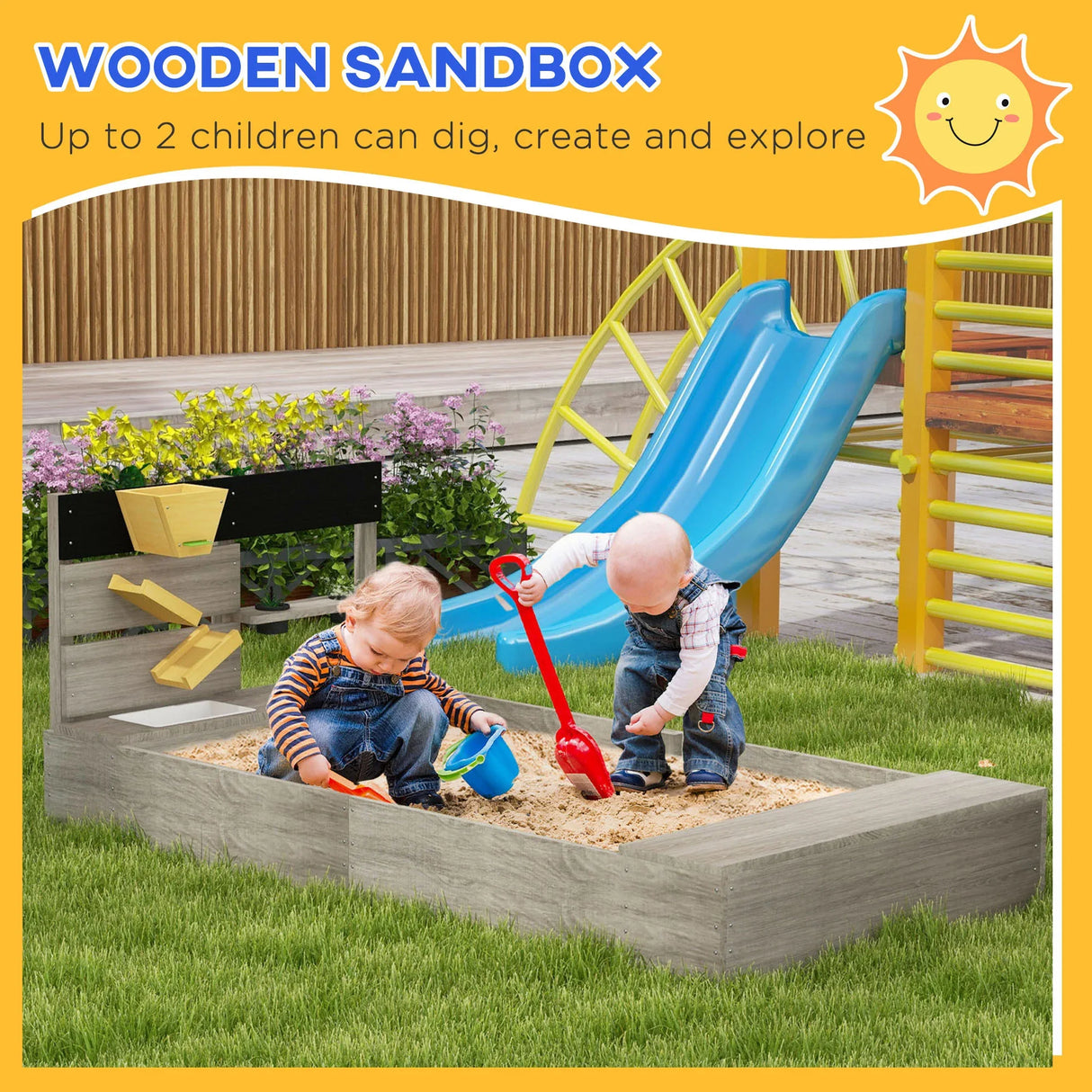Wooden Kids Outdoor Sandbox With Kitchen Playset - Omega Lifestyles