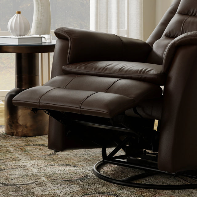 Swivel Glider Recliner With Manual Footrest And Leather - Omega Lifestyles