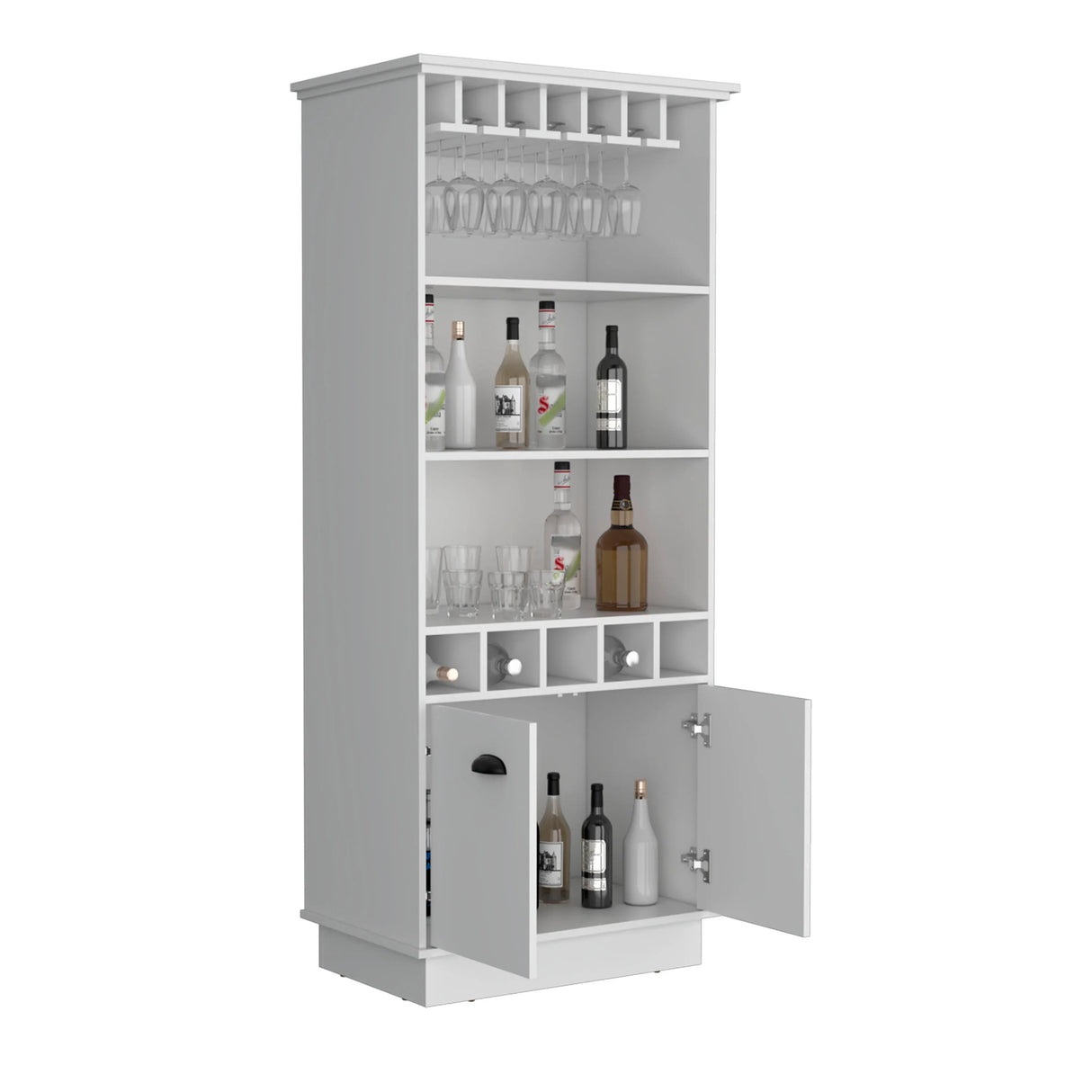 Modern White 70-Inch High Glass Door Bar Cabinet - Omega Lifestyles