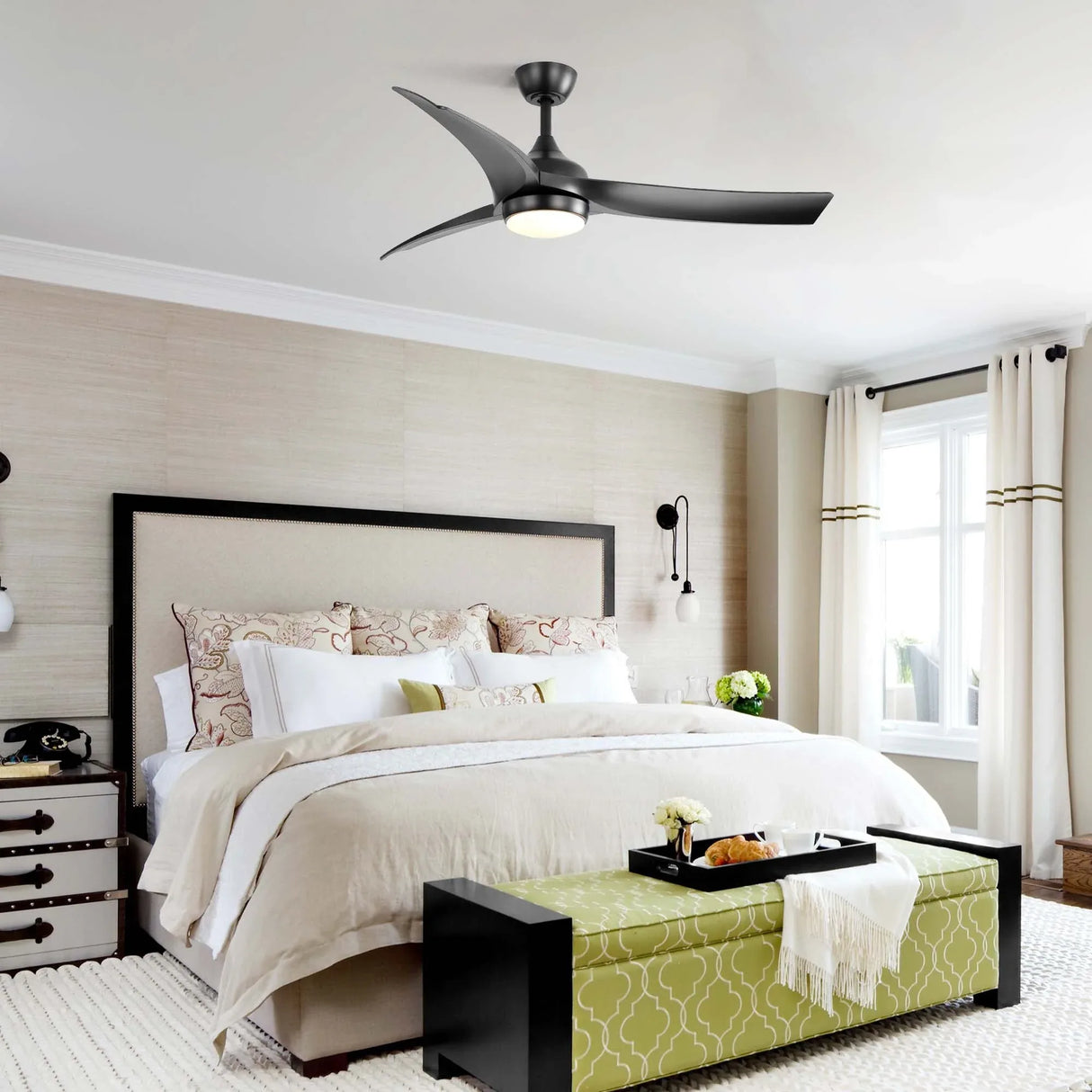 52-Inch Remote Controlled Energy-Efficient Black Ceiling Fan With Light - Omega Lifestyles