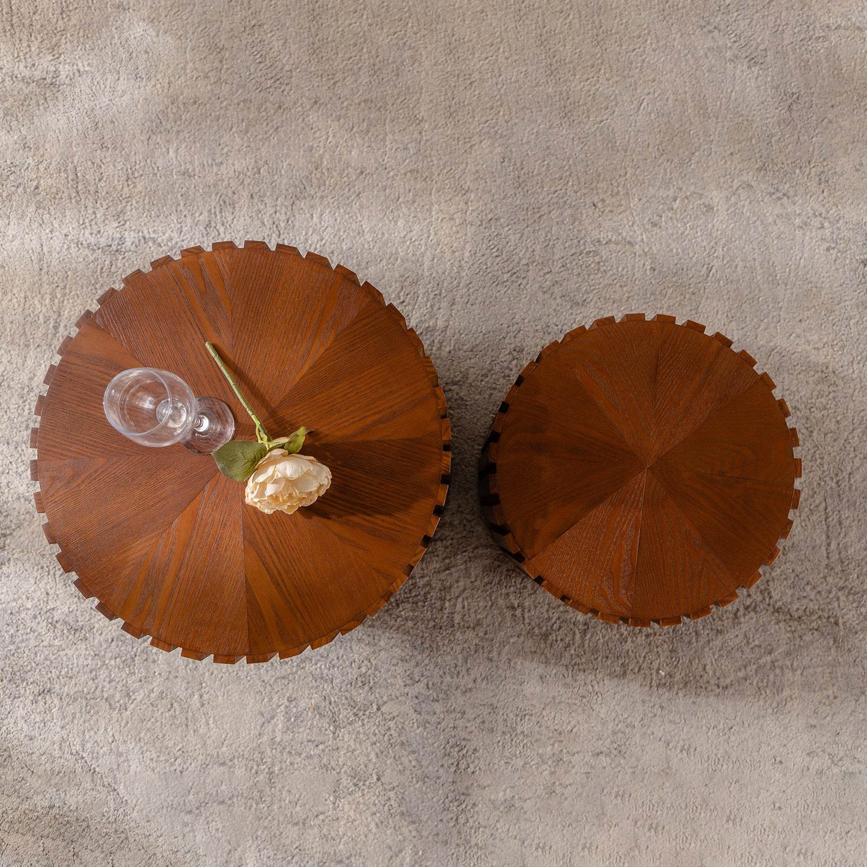 Modern Round Walnut Wood Coffee Table No Assembly Needed - Sleep Galleria