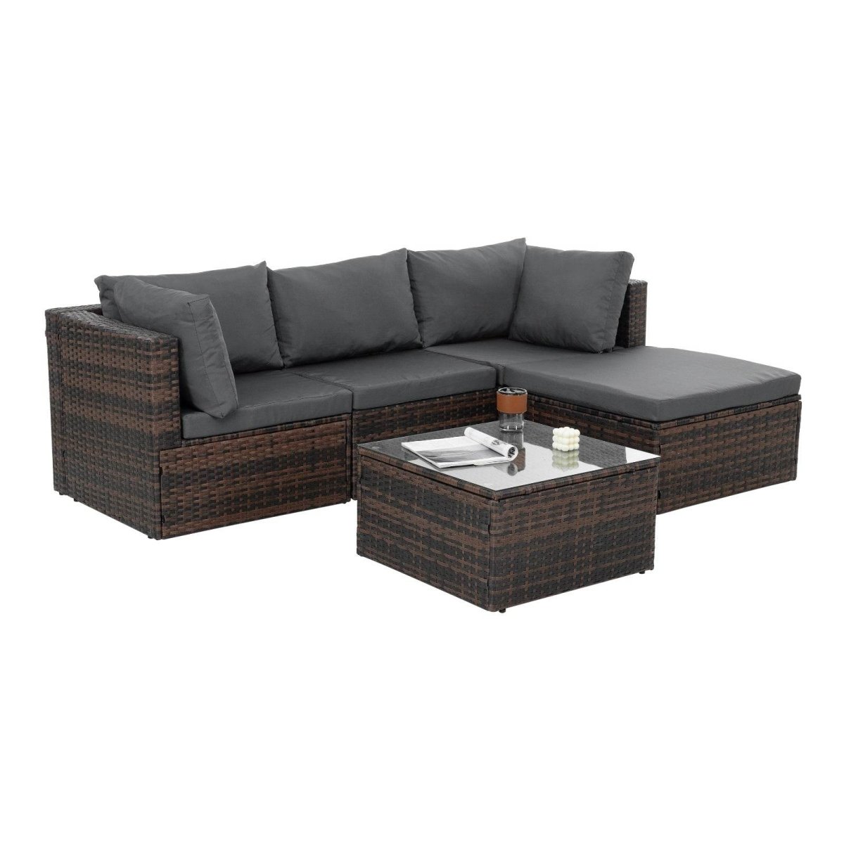 5-Piece Brown PE Rattan Outdoor Patio Furniture Set - Sleep Galleria