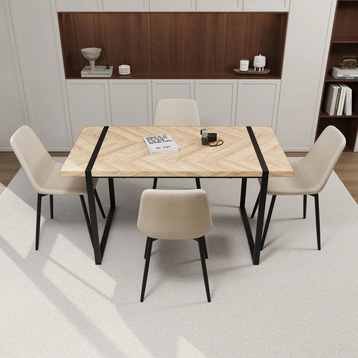 5-Piece Modern Industrial MDF Dining Table And Chairs Set - Omega Lifestyles