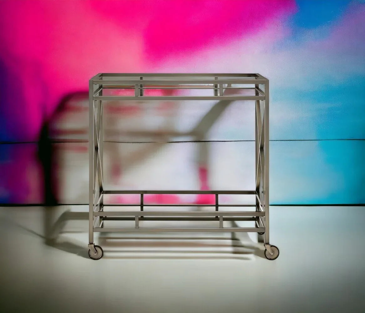 Antique Gold Mirrored Metal Serving Cart With Casters - Omega Lifestyles