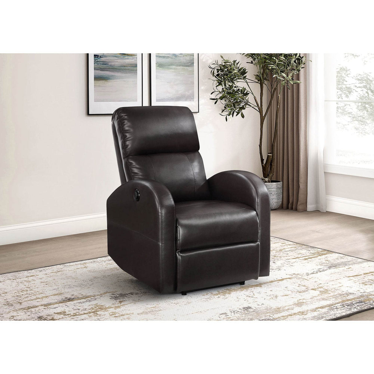 Brown Faux Leather Power Recliner Chair With Handle Control
