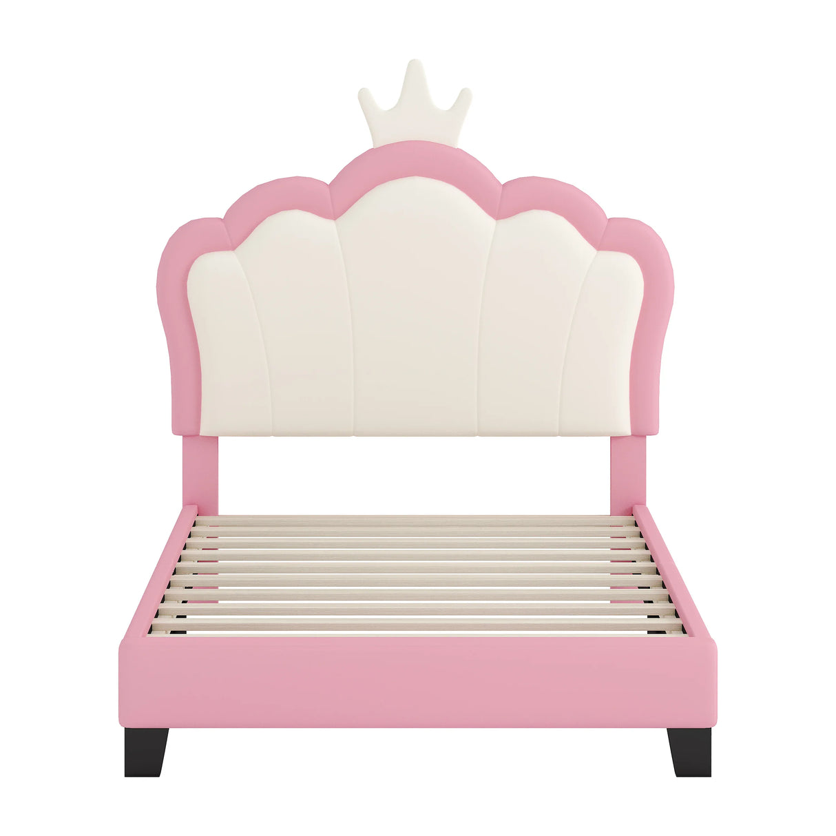 Twin PU Upholstered Princess Platform Bed With Crown Headboard - Omega Lifestyles
