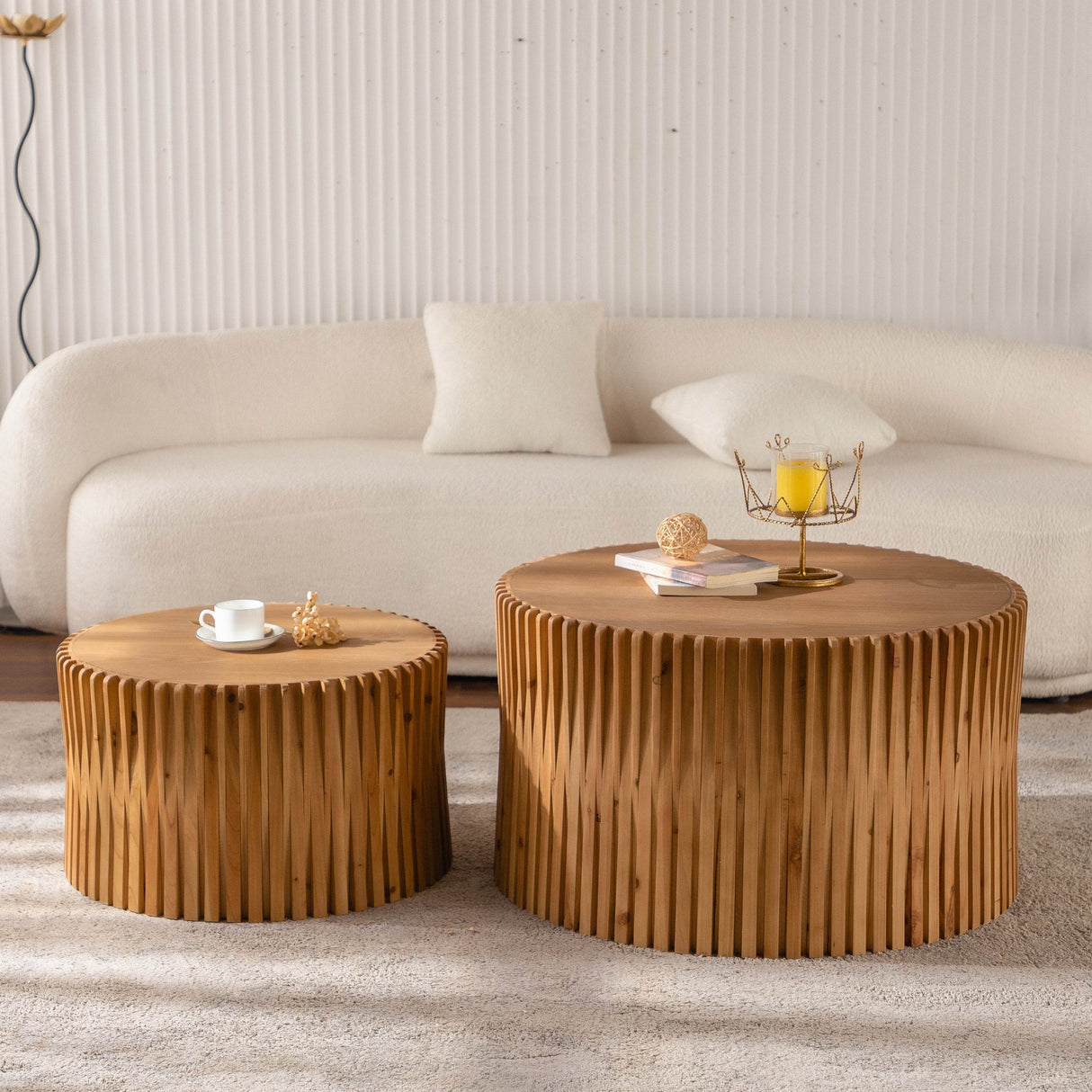 Vintage Style Natural Wood 2-Piece Round Coffee Table Set - Sleep Galleria