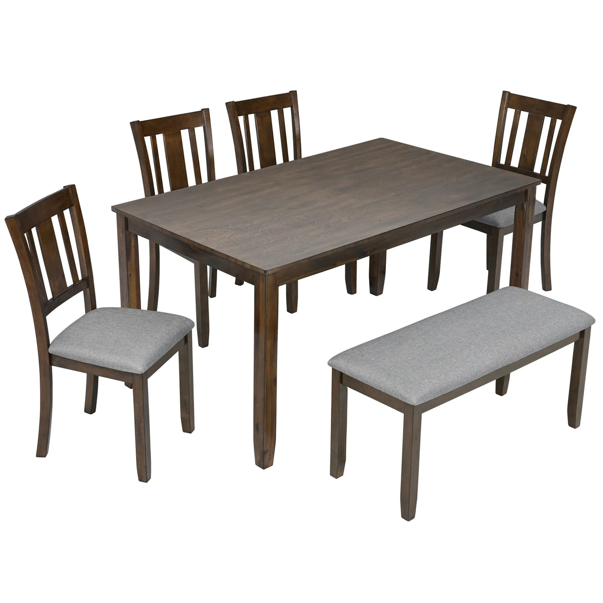 6-Piece Solid Wood Dining Table Set With Bench - Omega Lifestyles