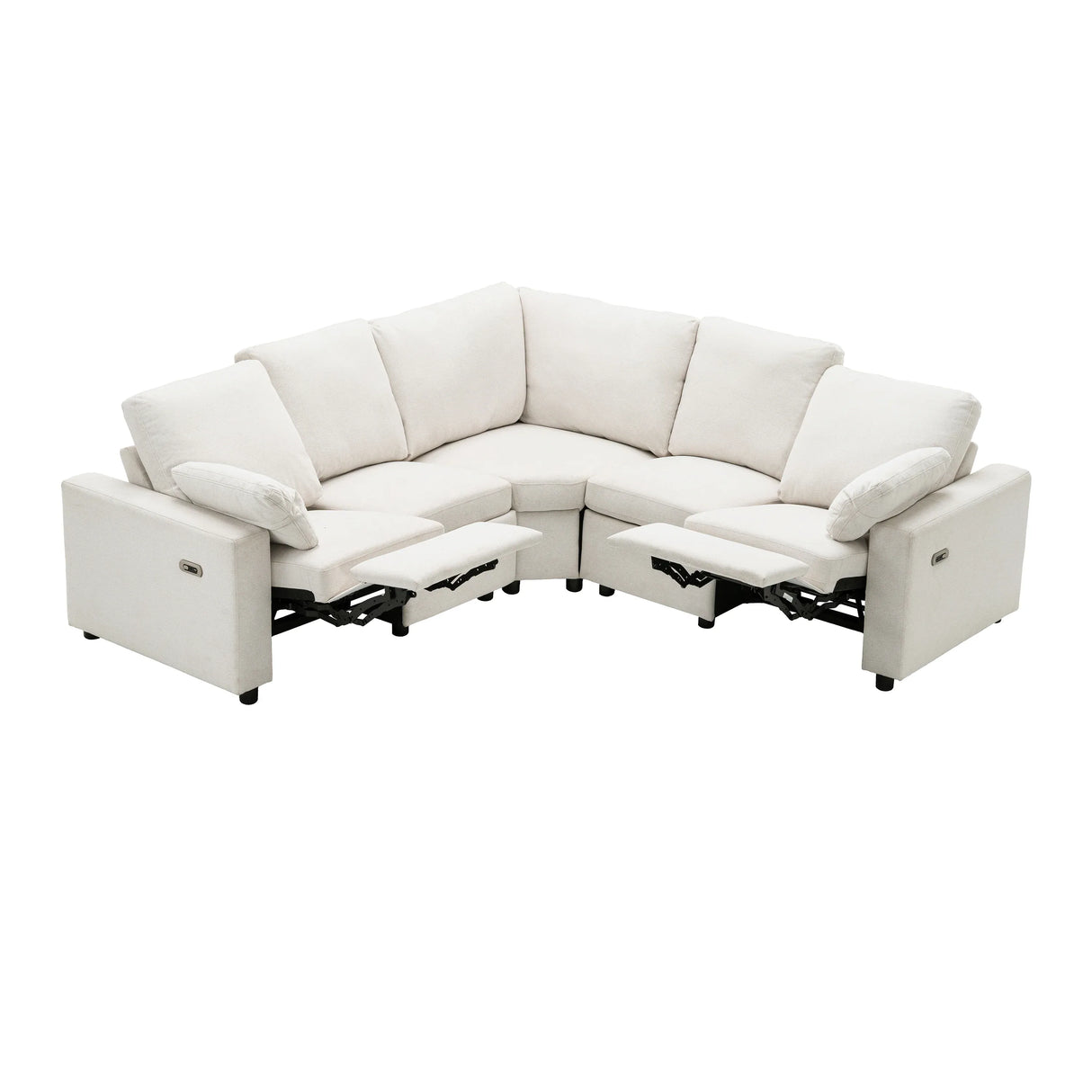 Beige Linen Fabric Power Recliner Sectional Sofa With USB Ports - Omega Lifestyles