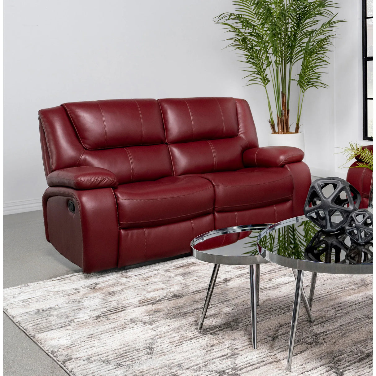 Red Upholstered Motion Reclining Loveseat - Omega Lifestyles