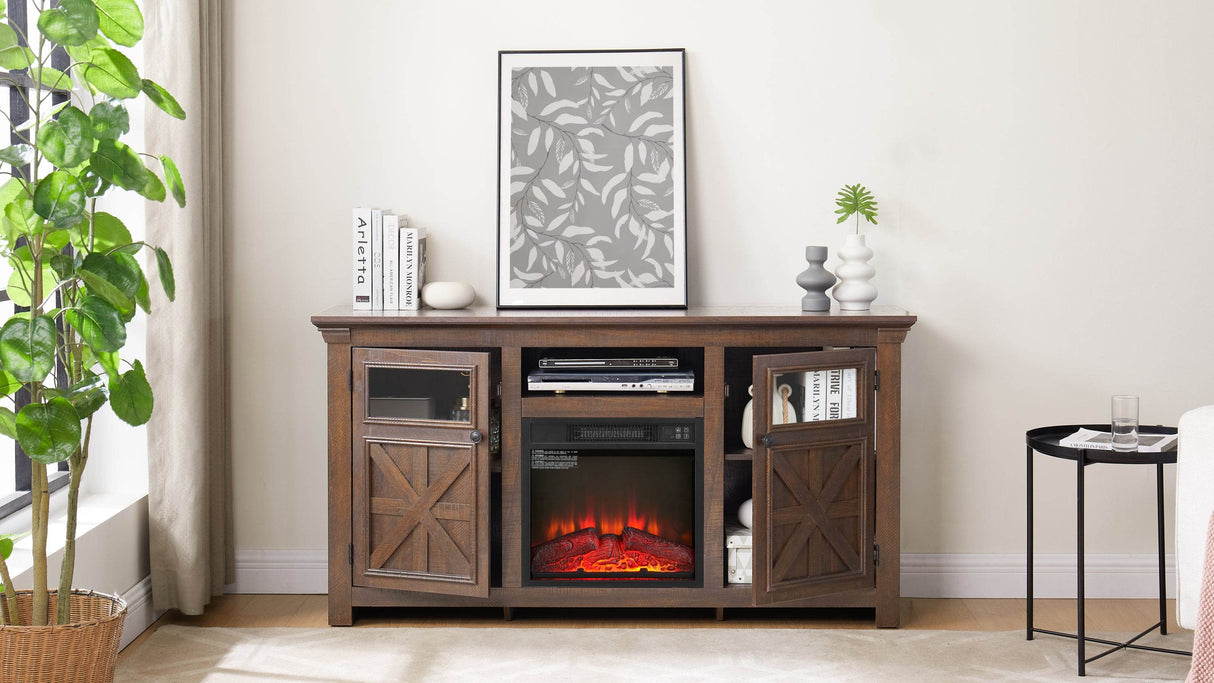 Farmhouse Espresso TV Stand With Fireplace Insert - Sleep Galleria