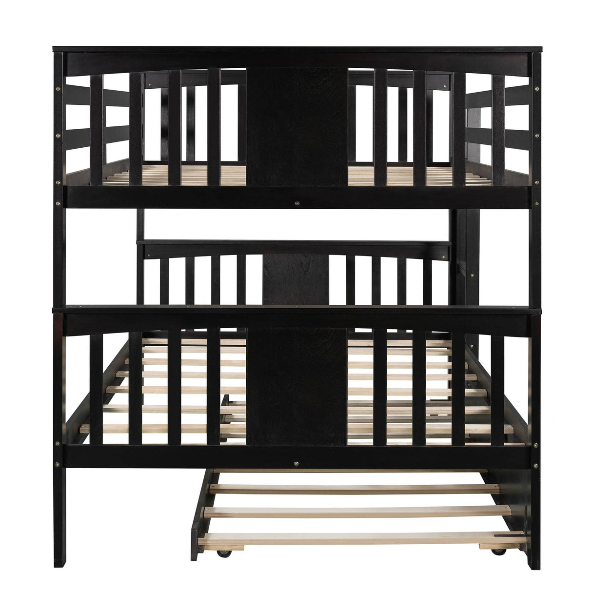 Full Over Full Bunk Bed With Twin Trundle Espresso Solid Wood - Omega Lifestyles