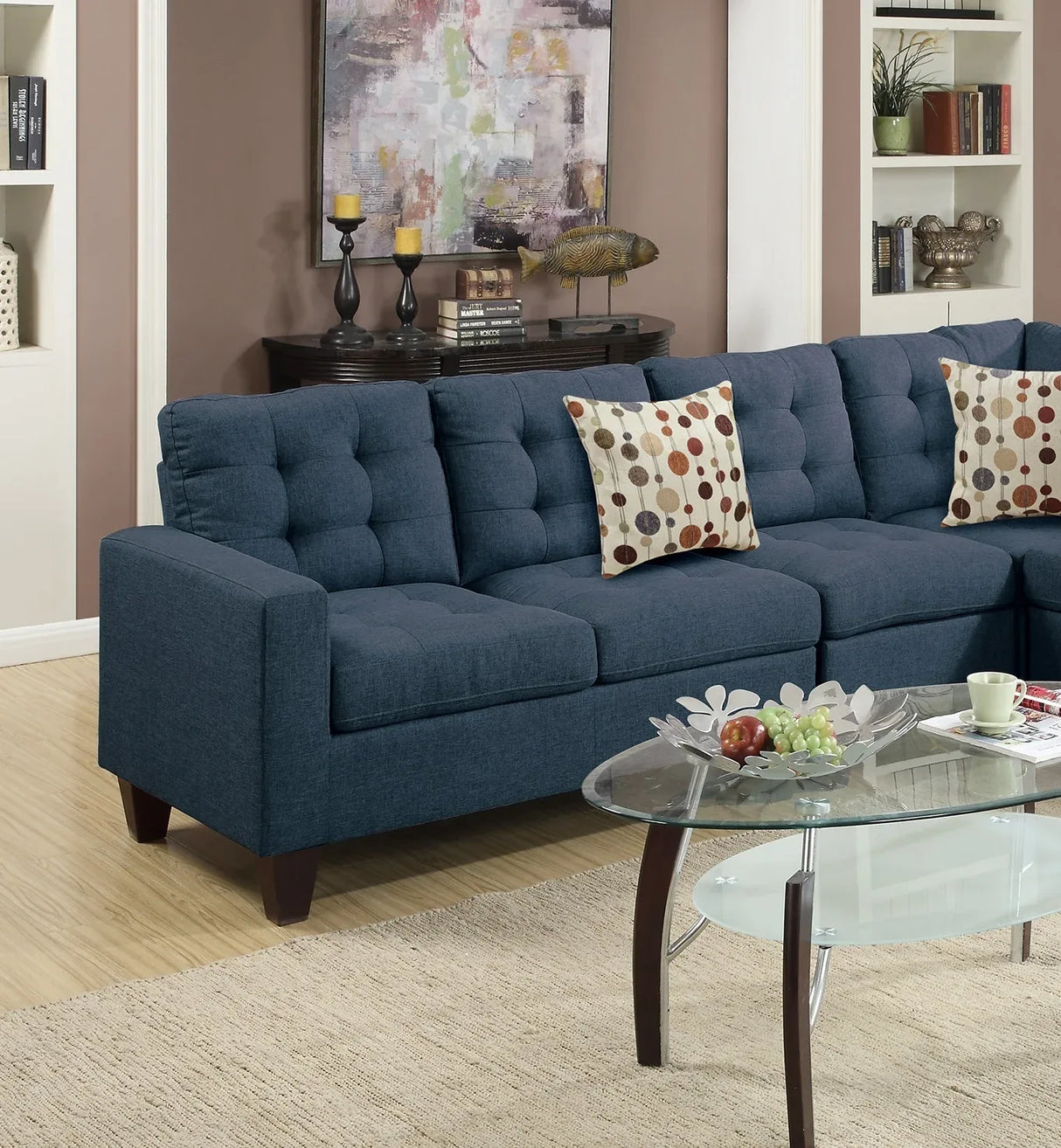4-Piece Navy Modular Polyfiber Tufted Sectional Sofa Set - Omega Lifestyles