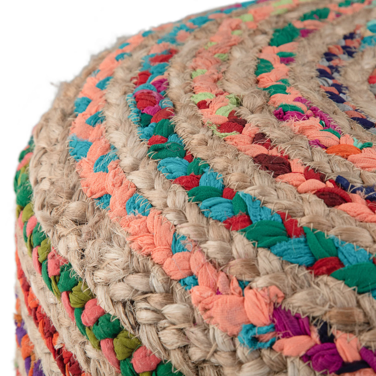 Round Multi Color Handcrafted Cotton Jute Pouf Seating - Omega Lifestyles
