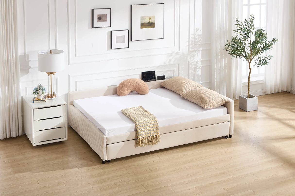 Twin Velvet Upholstered Daybed With Trundle Modern Design - Omega Lifestyles