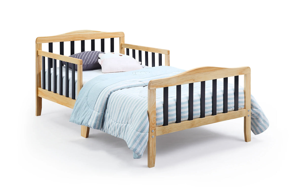 Solid Wood Two-Tone Twain Toddler Bed With Safety Rails - Omega Lifestyles