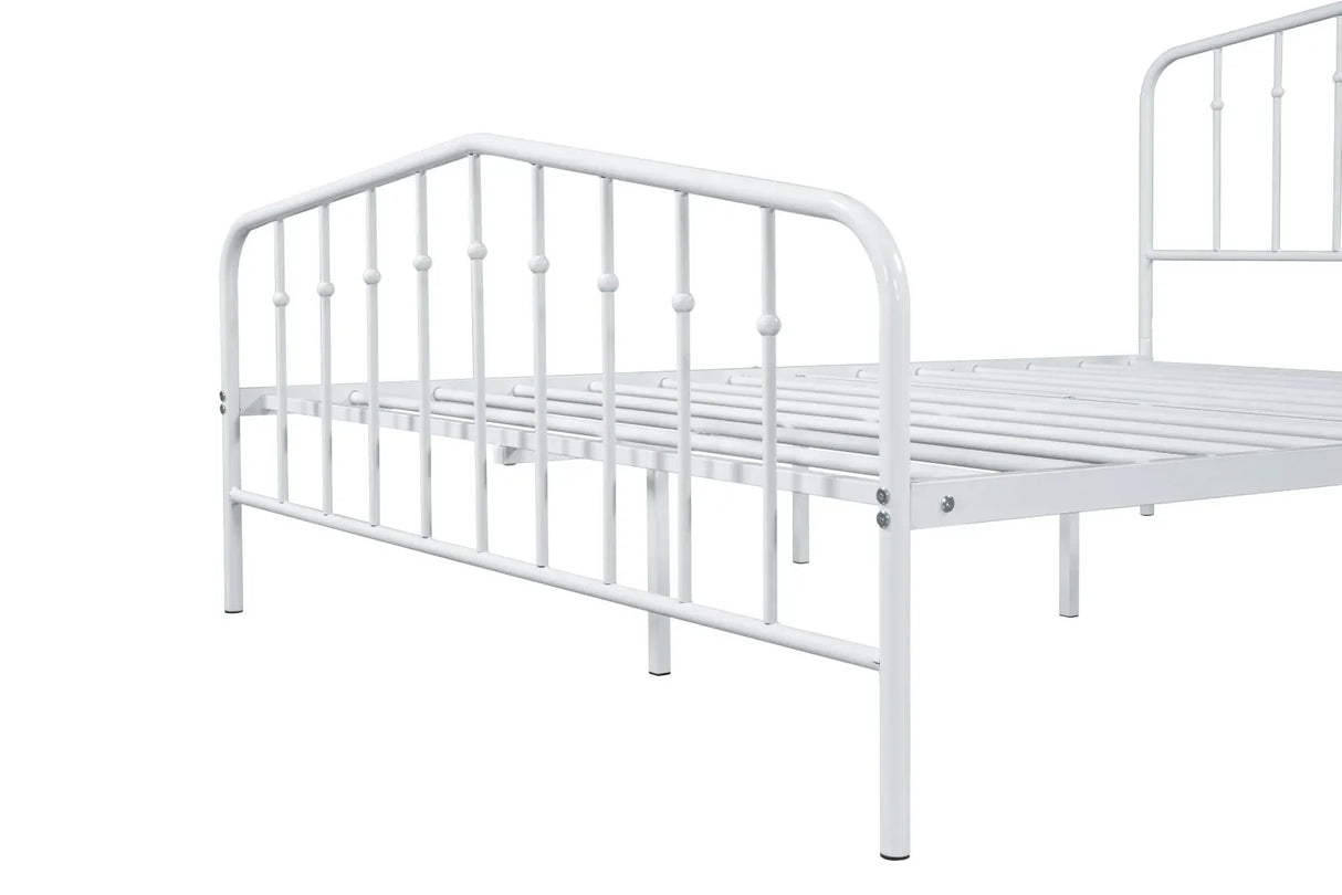 Full Size Contemporary White Metal Bed Frame Mattress Ready - Omega Lifestyles
