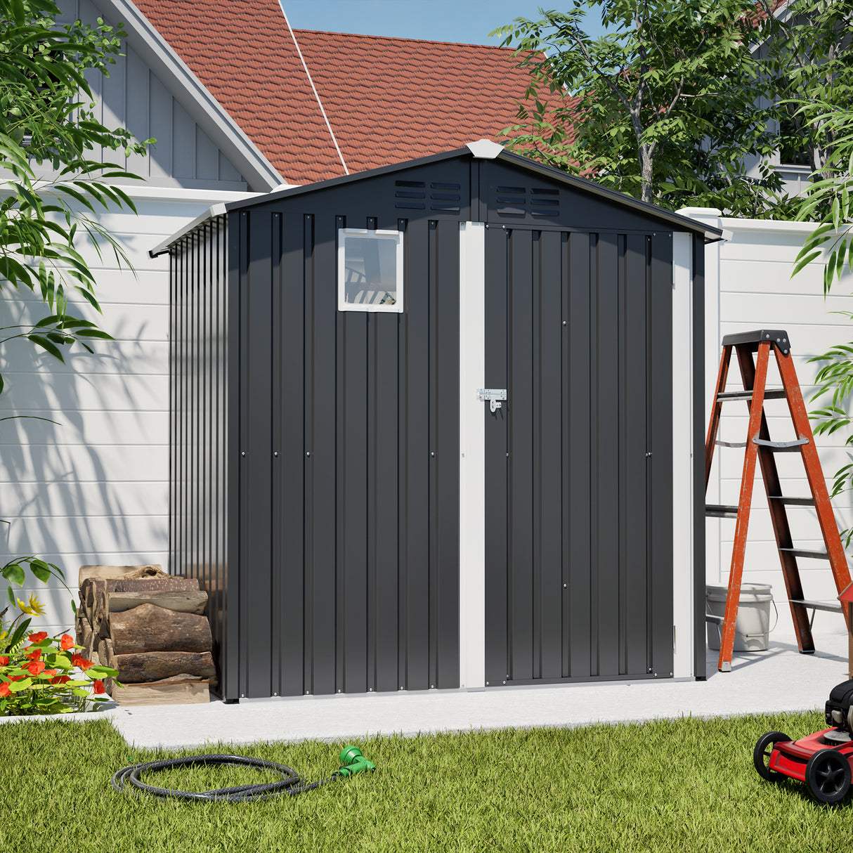 Metal Outdoor Storage Shed 6x4Ft Weather-Resistant Lockable Utility Shed