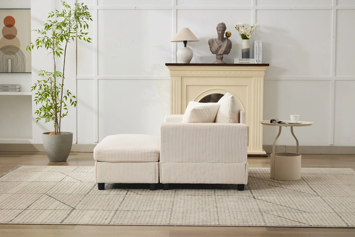 Beige Corduroy Chaise Lounge Chair With Ottoman - Omega Lifestyles