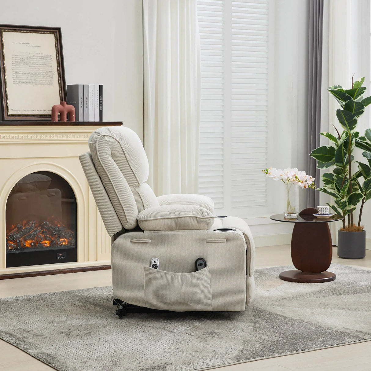 Ivory Remote-Controlled Heated Massage Assistive Recliner - Omega Lifestyles
