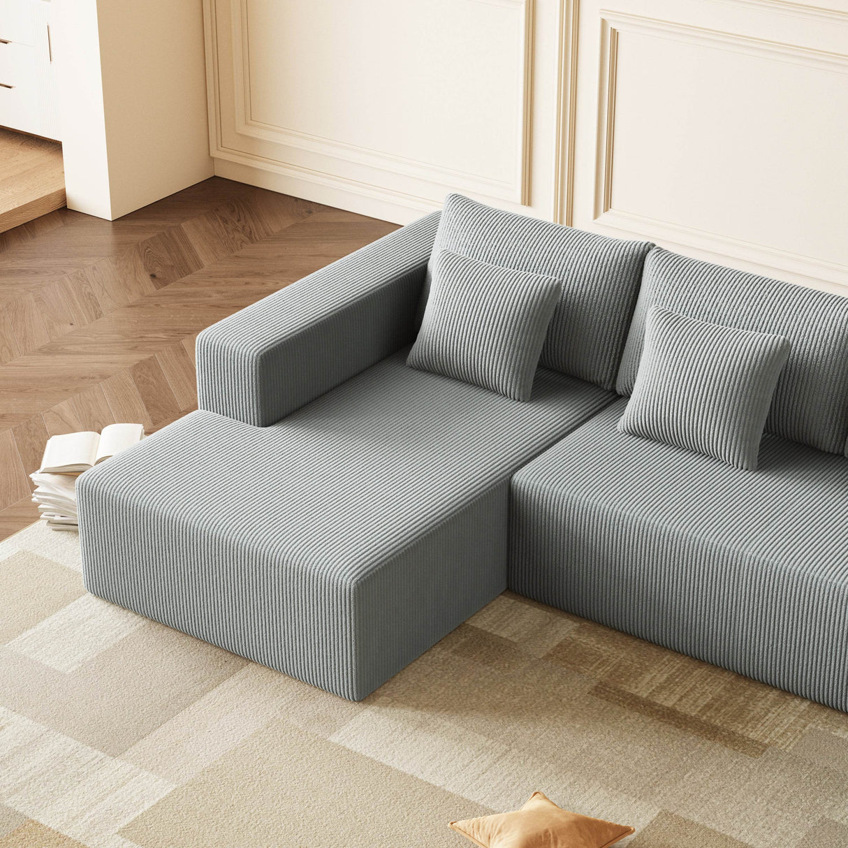 Corduroy U-Shaped Modular 5-Seat Sectional Sofa - Omega Lifestyles