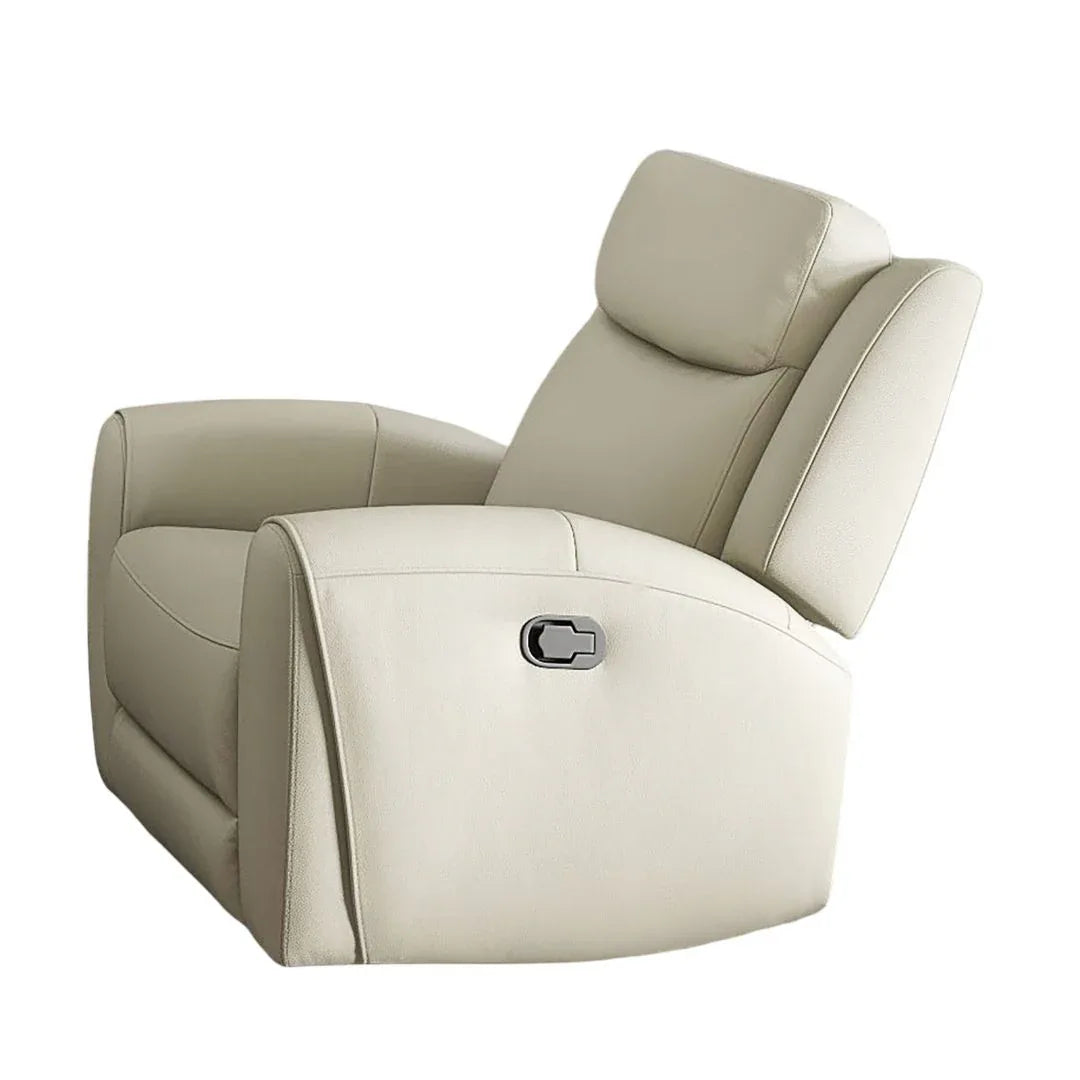 Transitional Beige Leather Manual Recliner With Wide Seat - Omega Lifestyles