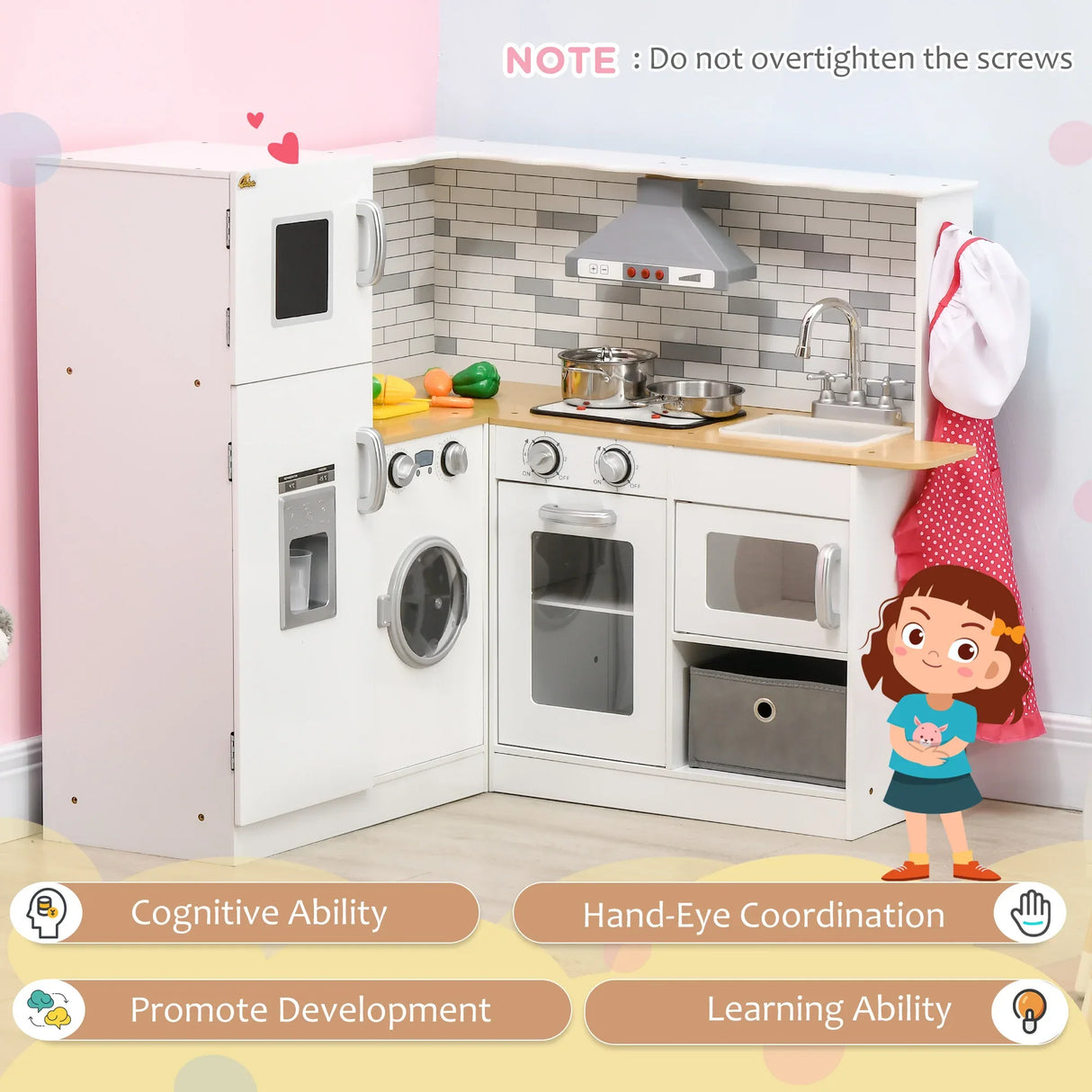 Large White Wooden Kids Play Kitchen With Sound Effects - Omega Lifestyles