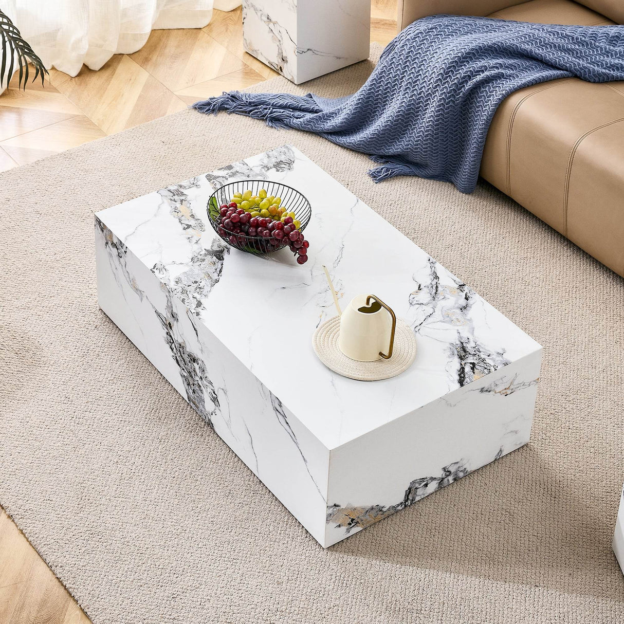MDF Marble Pattern Modern White Coffee Table - Sleep Galleria