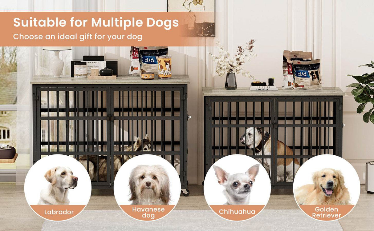 Rustic Brown Furniture Style Dog Crate With Wheels - Sleep Galleria